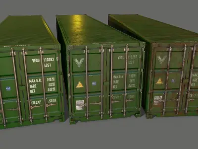 PBR 40 ft Shipping Cargo Container - Green Low-poly 3D model
