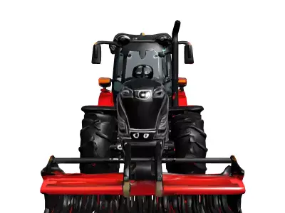 Modern Agricultural Tractor with Cultivator Low-poly 3D model