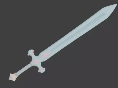 Magical Teal Fantasy Knight Sword 3D Model Low-poly 3D model