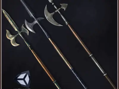 3 Medieval Halberds Free low-poly 3D model
