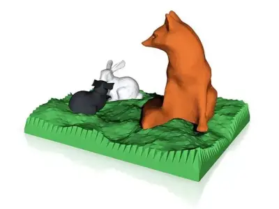 fox watching bunnies Free 3D print model