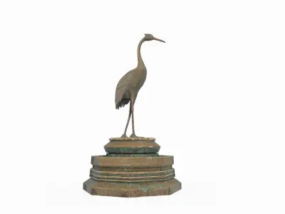 Asian bronze sculpture of crane 3D model