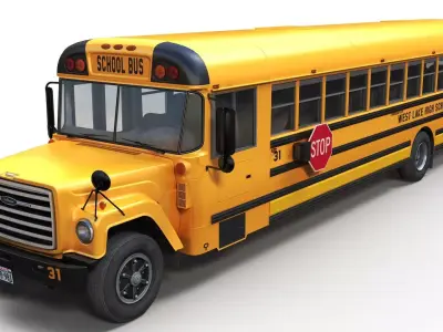 80s generic american yellow school bus Low-poly 3D model