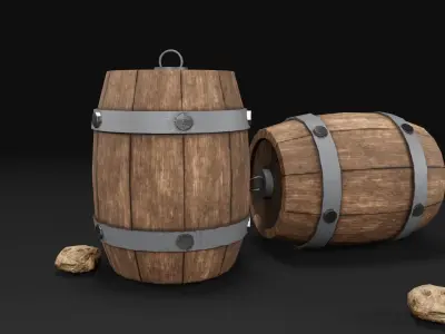 Wooden Barrel Free Game Ready PBR Free low-poly 3D model