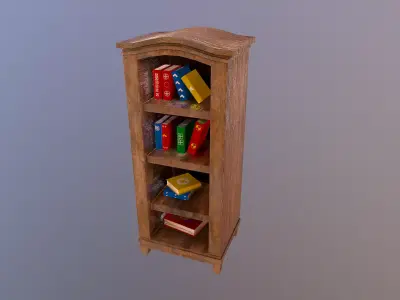 Low Poly Bookcase wooden with books Free low-poly 3D model