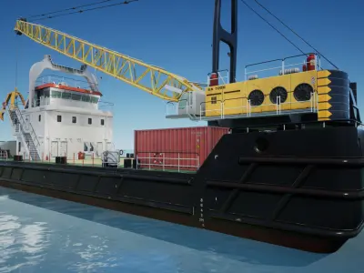 Crane Barge - low poly Low-poly 3D model