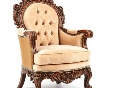 Vintage Ornate Velvet Upholstered Wooden Chair model pack Low-poly 3D model