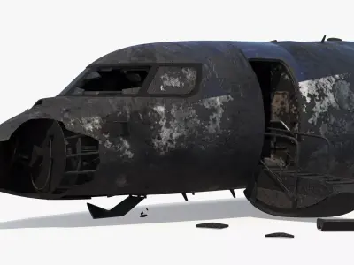 Burnt Jet Plane Debris after Crash 3D model purchase
