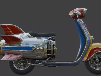 Vintage Atompunk Nuclear Rocket Scooter 3D Model Low-poly 3D model