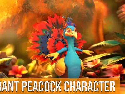 Vibrant Peacock Character model pack Low-poly 3D model