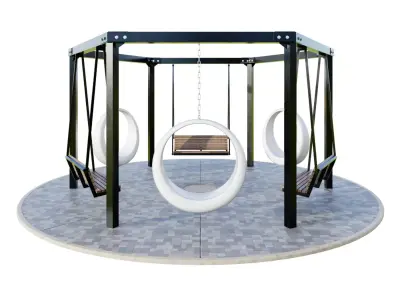 city element Set of pergolas with swings and benches 4 Free low-poly 3D model