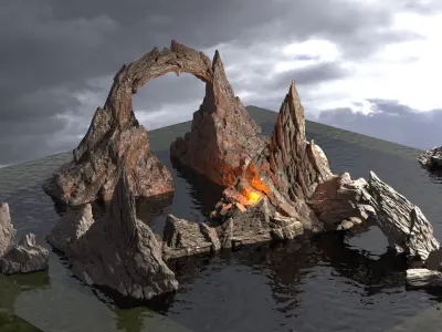 Ancient temple Stone temple Cliffs  3D model