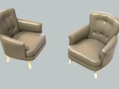 Vintage Chair Grey Leather Upholstery White Painted Legs 3D model