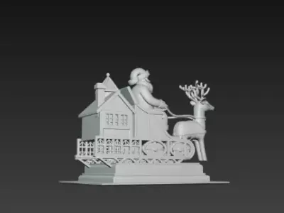 Santa Sleigh on Podium 3D Christmas Scene 3D print model