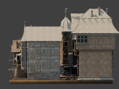 Medieval Town Square and Alley Scene Low-poly 3D model