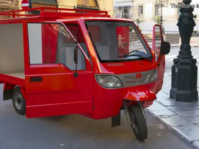 Delivery Trike with Close Body Red Rigged 3D model