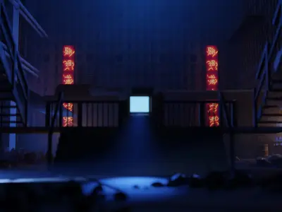 Concept Art Low Poly foggy industrial interior 3D Low-poly 3D model