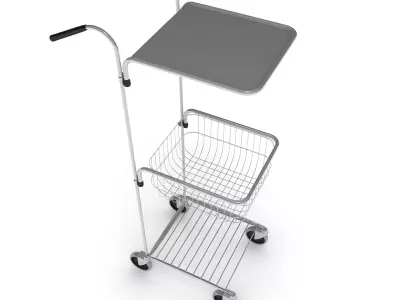Chrome Mini Trolley with Shelf and Basket 3D model