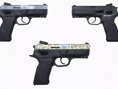 Low Poly Pistol BT3 3 Colour Modern Weapons Low-poly 3D model