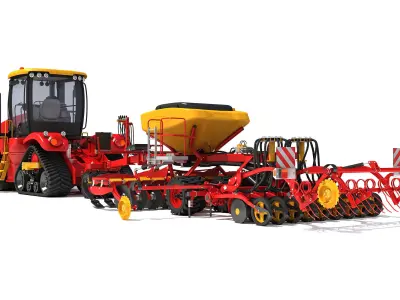 Tractor with Seed Drill 3D model 3