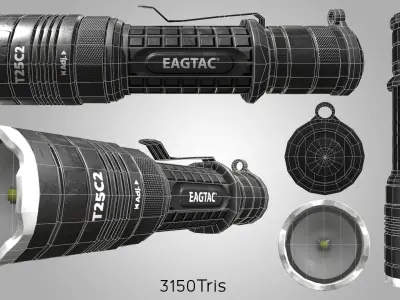 Military flashlight - Game Ready 4K Low-poly 3D model