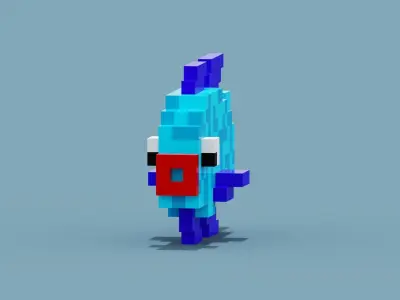 Voxel Blue Fish Low-poly 3D model