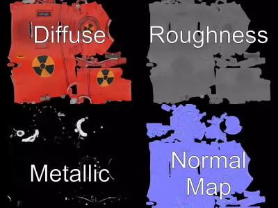 Red Torpedo Model Pack with Hazard Symbol Low-poly 3D model