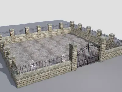 Stone fence wall pack 3 Low-poly 3D model