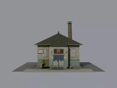 Abandoned Japanese Sento Bathhouse Exterior  Low-poly 3D model