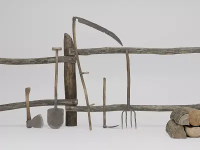 Medieval Village Pack Garden Tools Nanite-ready Low-poly 3D model