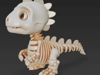 Mechanical Articulated Cute Baby Dinosaur Skeleton 3D model