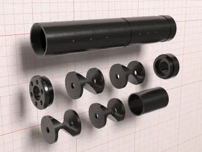 Airsoft silencer 196x32 adapted to 22LR with Z-baffles Low-poly 3D model