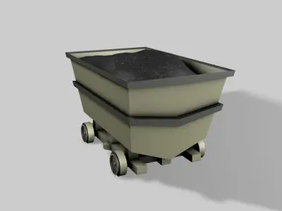 Minecart wheelbarrow with coal in it Low-poly 3D model
