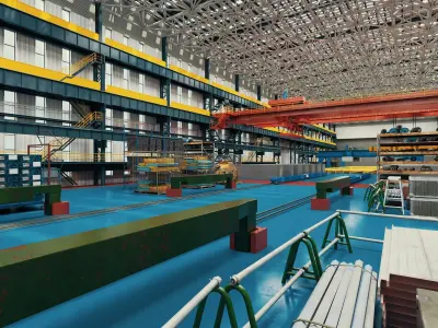 Industrial Steel Structure Factory And Workshop Scene 3D model