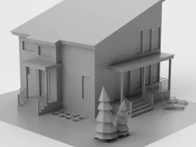 cartoon Low Poly House Low-poly 3D model