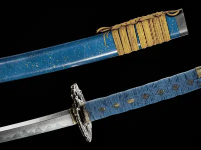 Japanese Blue Dragon Katana Low-poly 3D model