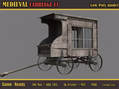 Medieval Carriage C1 Low-poly 3D model