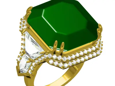 Antique Huge Stone V-Cut Setting Cocktail Ring 3D print model