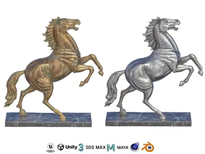 Rearing horse metal statues Low-poly 3D model