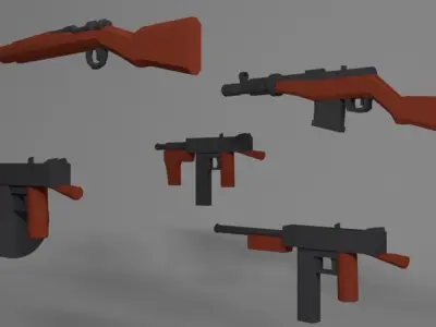 Low Poly Guns different Free low-poly 3D model