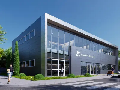 Commercial building Low-poly 3D model 8