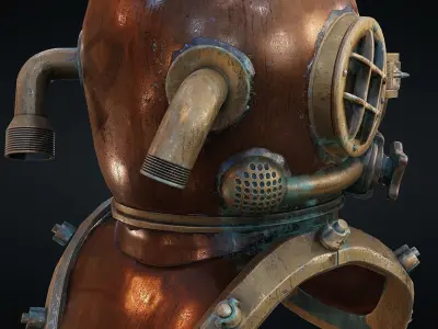 Rerto diver helmet - game ready 3D model Free low-poly 3D model