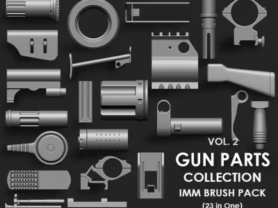 GUN PARTS MEGA PACK 4 IN ONE  91 BRUSHES 3D model