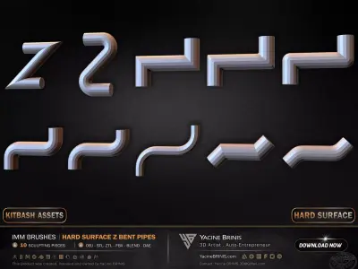 10 Hard Surface IMM Z Bent Pipes Low-poly 3D model