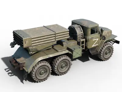 PBR 2 coatings  BM-21 Grad MRLS M1976 Ural Low-poly 3D model