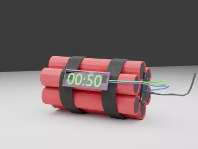 Low Poly Dynamite Bomb with Timer Game Ready VR AR PBR Textures Low-poly 3D model