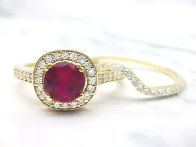 3DM Format  Halo rose gold antique man made ruby bridal set 3D print model