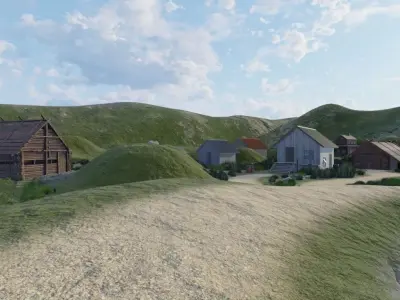 Rural Settlement With Pond 3D model