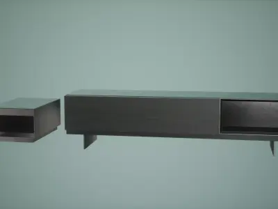 Table Set Low Poly Game Ready tv stand with drawers Low-poly 3D model