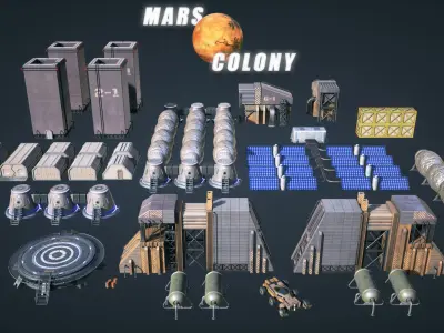 Mars Colony KitBash Pack Low-poly 3D model